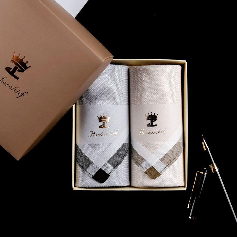 

Мужской носовой платок из чистого хлопка, впитывающий пот, мужской подарок, квадратное полотенце для вытирания пота, экологичный минималистичный подарочный набор, носовой платок Moisturizing: Gray + beige (double gift box)