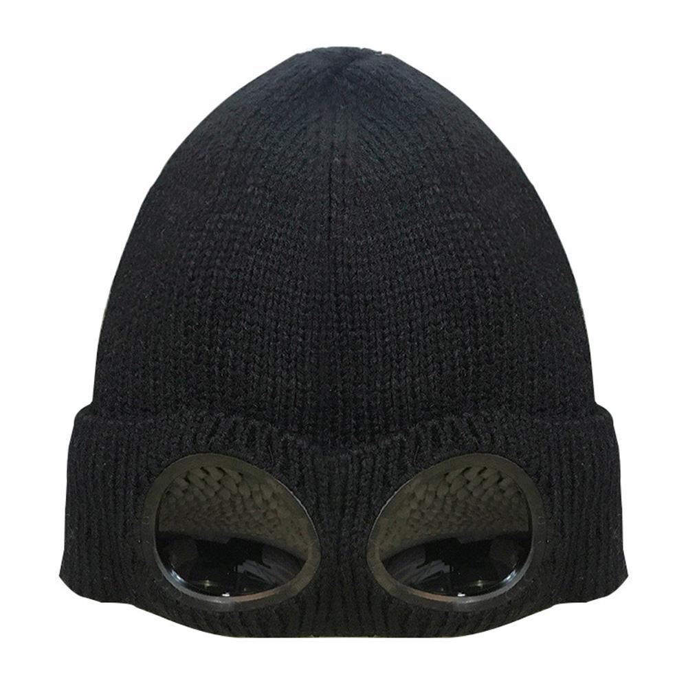 Men Women Couple Fashion Autumn And Winter Fleece Knit Warm Wool with Googles Ski Cap Hat