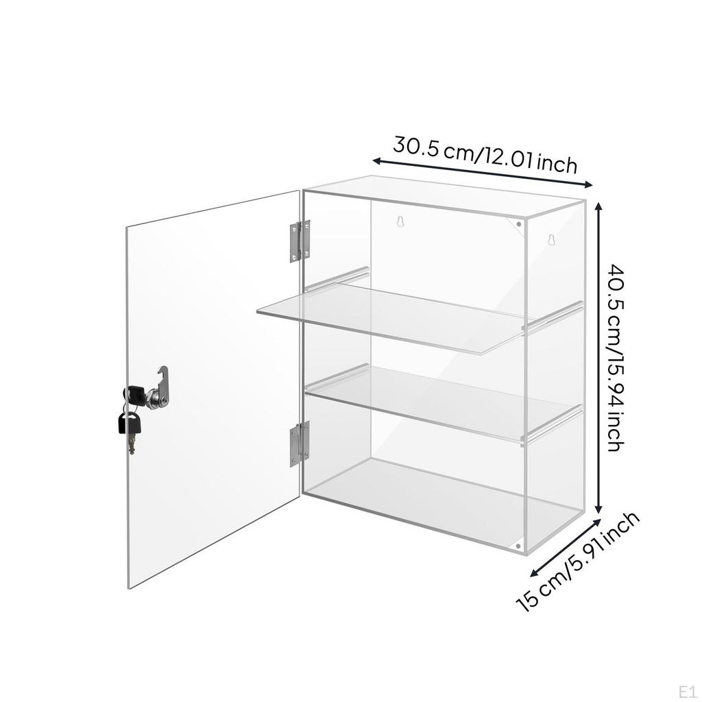 Acrylic Display Cabinet 3-Tier with Shelves Secure for Boutiques