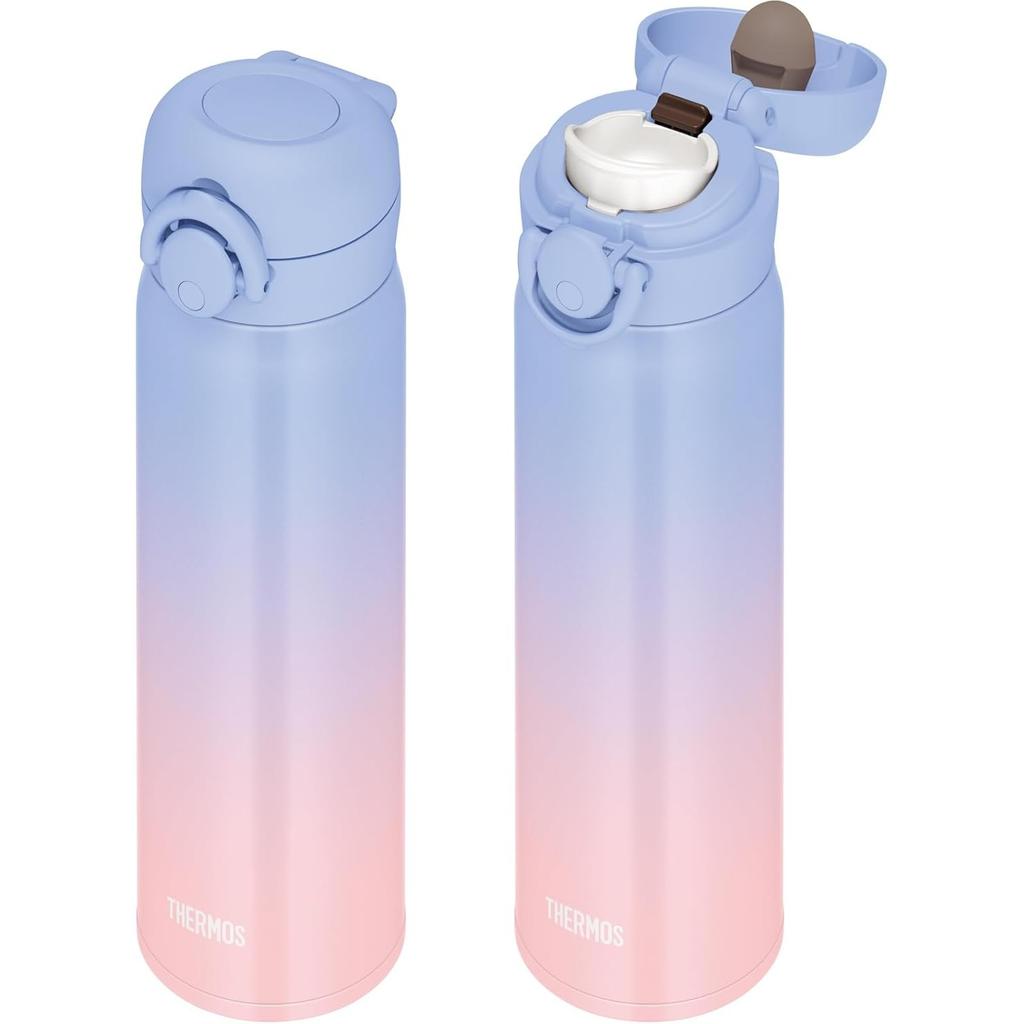 Thermos Vacuum Insulated Portable Mug 500ml Purple Pink Easy to Clean with Removable Mouthpiece Lightweight Open Stainless Steel Bottle Keeps Drinks