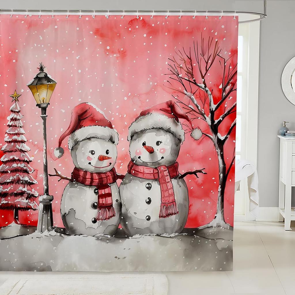 Christmas Puppy Shower Curtains Festive Pet Bathroom Curtain Kids Women Men Cute Dog Bathroom Accessories Xmas Tree Snowflake