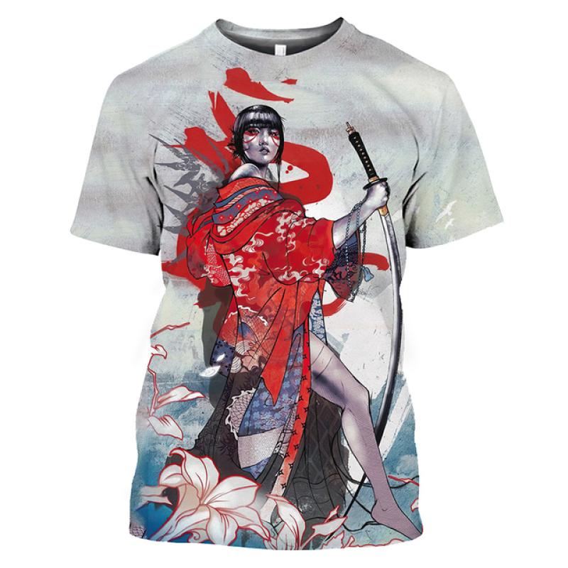 

3D футболка для мужчин, топы с короткими рукавами в японском стиле и принтом гейши, мужские футболки с круглым вырезом, футболка большого размера, мужская одежда 6XL
