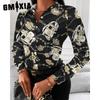 GMXIA Women's Fashion Casual Solid Color Print Long Sleeve POLO Neck Blouses & Shirts