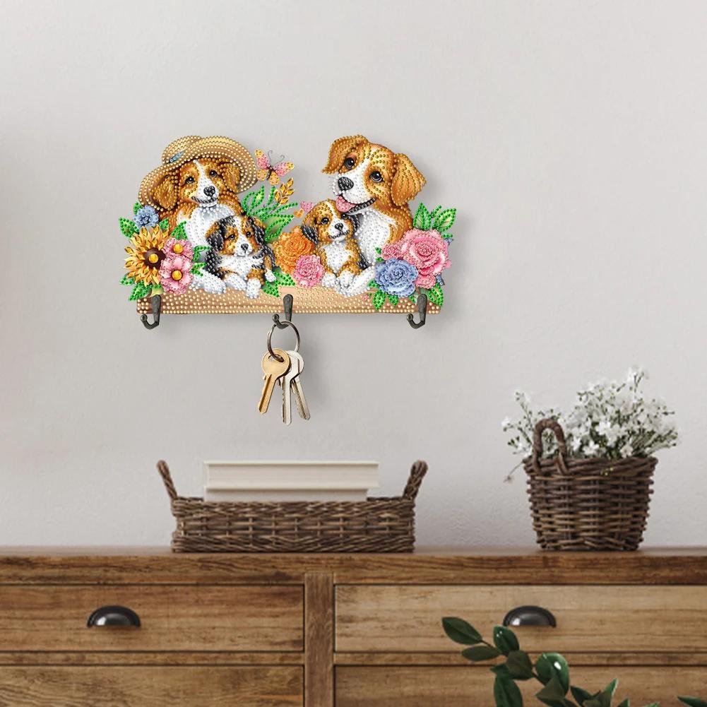 Wooden Special Shaped Warm Animal Family Diamond Art Hanging Hooks Rhinestone Painting Keychain Hanger DIY Crafts Decor