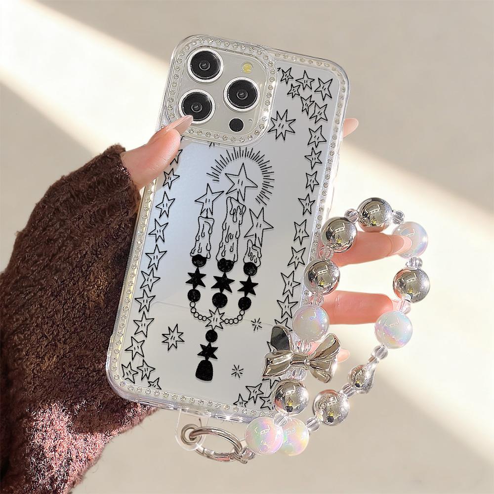 Armbandkette Handyhülle Für iPhone 17 16 15 13 14 für 17Air 17 12 14 16 Pro 17 14 16 Pro Max Funkelnder Diamant Niedliches Muster Hartschale Mit Trageband