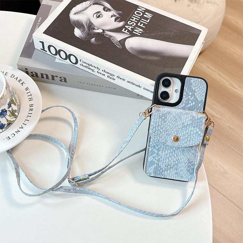 Button Snakeskin Wallet Crossbody Cord Phone Case for IPhone17promax Strap for Apple 16 Card Holder 15