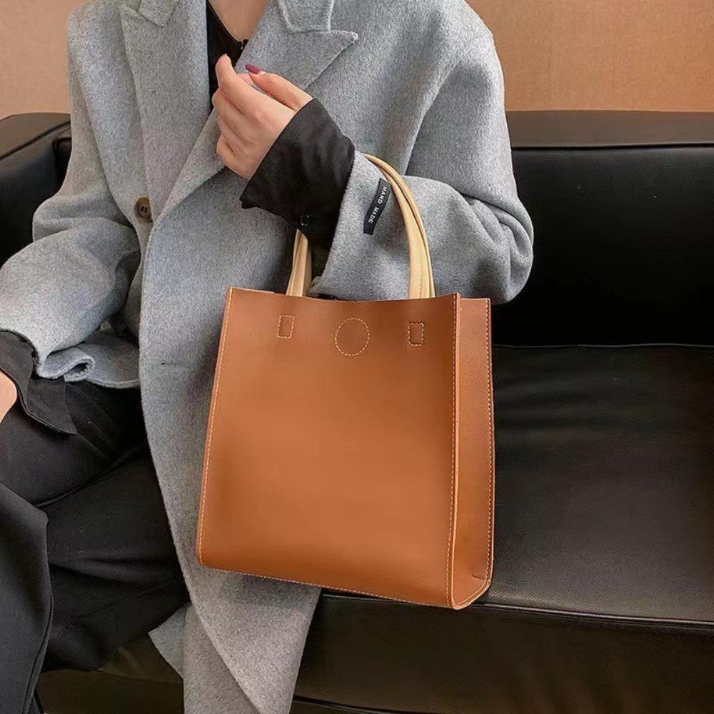 Korean Style Soft PU Tote Bag Solid Color Single Shoulder Bag Storage Bag Women Handbag  Daily