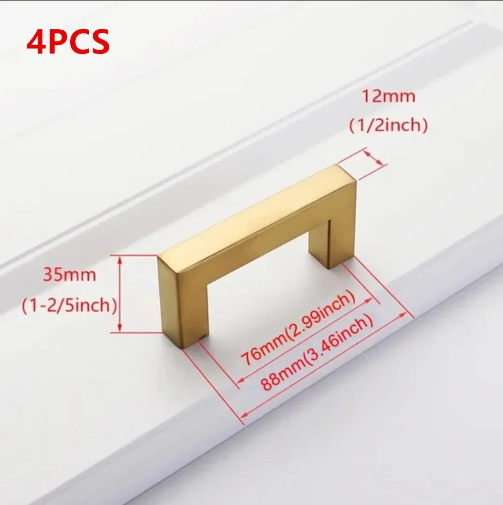 4Pcs Square Cabinet Pulls Stainless Steel Kitchen Drawer Pulls Cabinet Handles Overall Pull Cupboard Handle Wardrobe Door Knobs