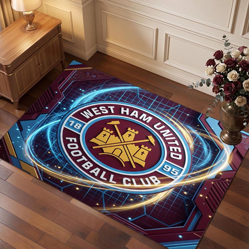 Tappeto in Velluto di Cristallo con Stampa del West Ham United Football, Comodo Assorbente d'Acqua Antiscivolo Tappeto per Pavimenti Interni