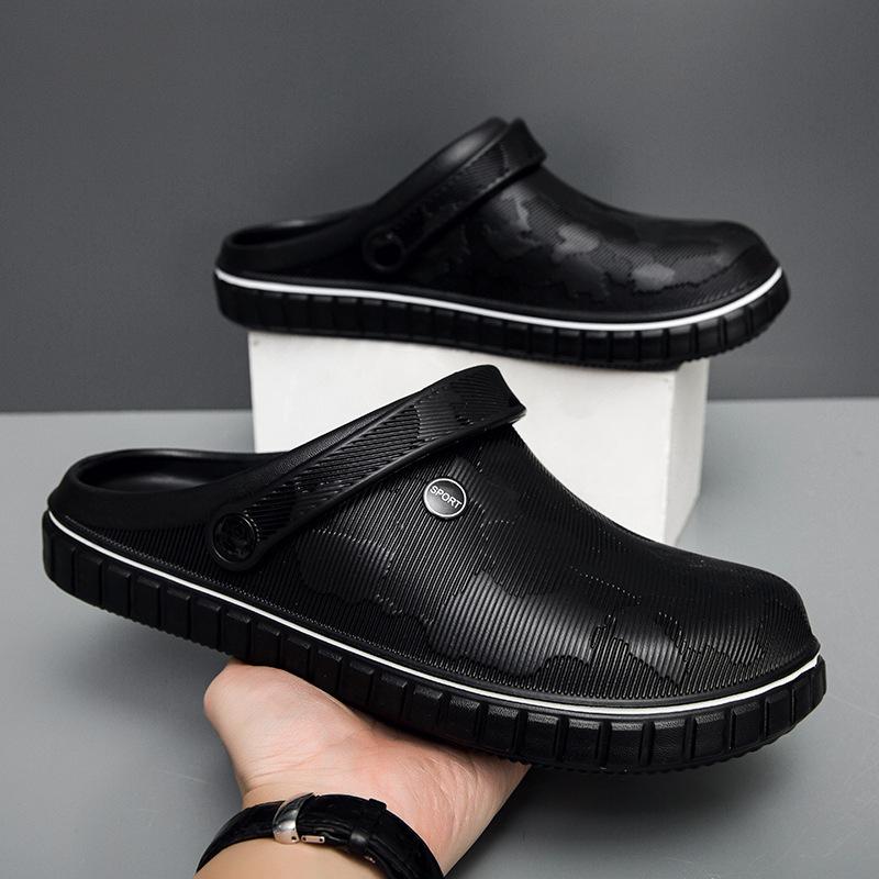 

Slippers men s summer soft-soled beach cool slippers men s chef shoes non-slip waterproof casual driving bag head slippers men 40 чёрный