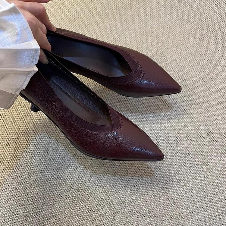 French retro V-mouth stiletto single shoes women's pointed head temperament one-pedal professional simple high heels shallow single shoes women