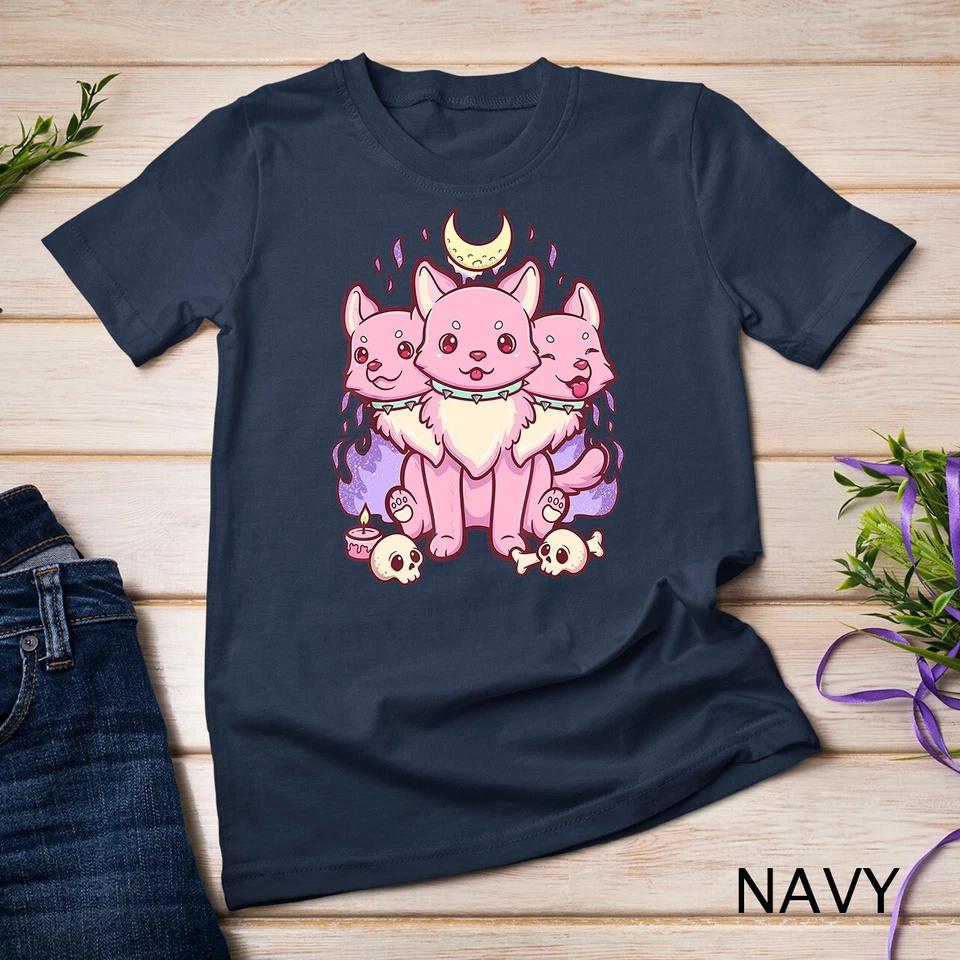 Kawaii Pastel Goth Cute Creepy 3 Headed Dog Unisex T-shirt 5 L
