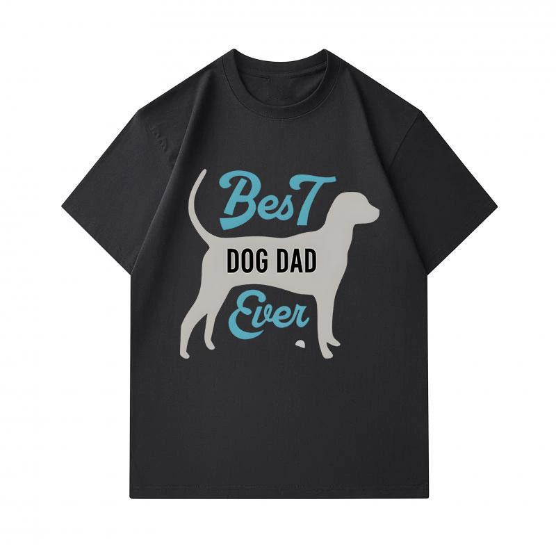 Men's 100% Cotton Crew Neck Short Sleeve T-Shirt, Funny Best Dog Dad Ever Print Casual Tee, Soft Breathable Lightweight Top for Dog Lovers Daily Wear