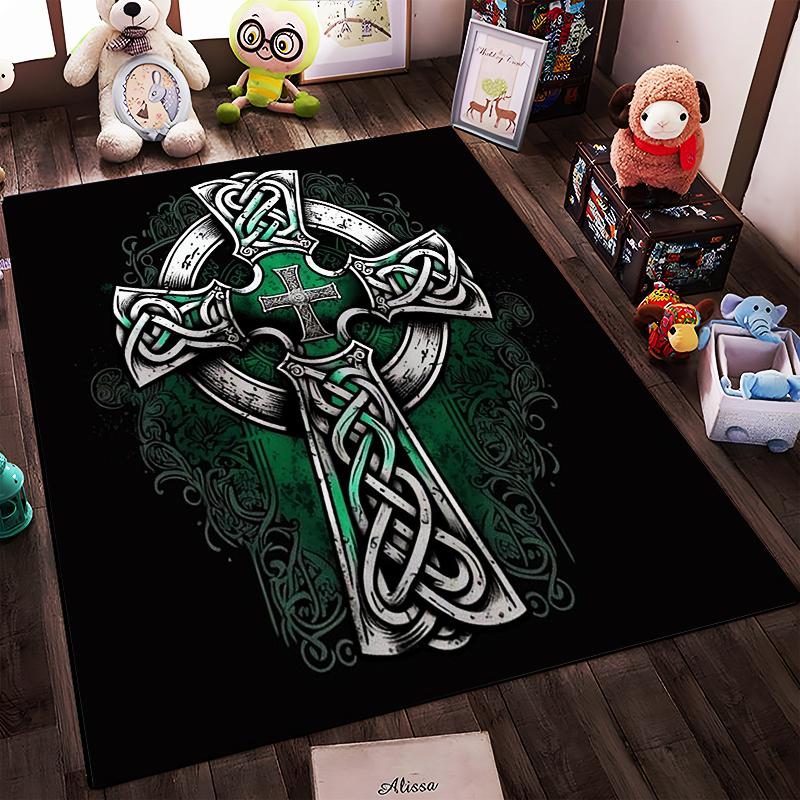 Celtic Cross Green Pattern Set Designed floor mat, suitable as a non-slip mat for the living room or bedroom sofa