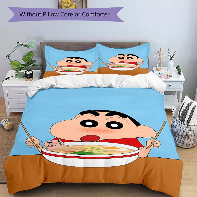 Crayon Shinchan Noodles Print 3Pcs Bedding Setduvet Cover With 2 Bedropillowcase Home Birthday Gift