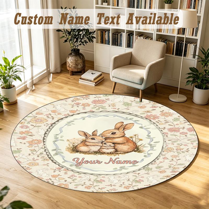 Round Rug Custom NamePeter Rabbit Pattern Non Slip Carpet Home Floor Decor