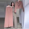 2024 Autumn Women's Solid Color Two-Piece Set: Turn-Down Collar Top & High-Waisted Long Pants