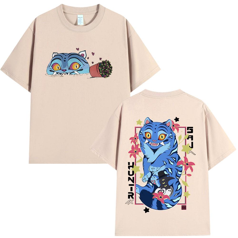 KPop Demon Hunters Derpy Tiger Merch T Shirts Fashion Vintage Gothic T-shirts Tops Women Clothing Cotton Oversized T Shirt