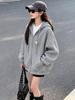 American Casual Star Print Hooded Jacket for Girls - 2026 Autumn Collection - Loose Fit Zipper Sweatshirt for Big Kids