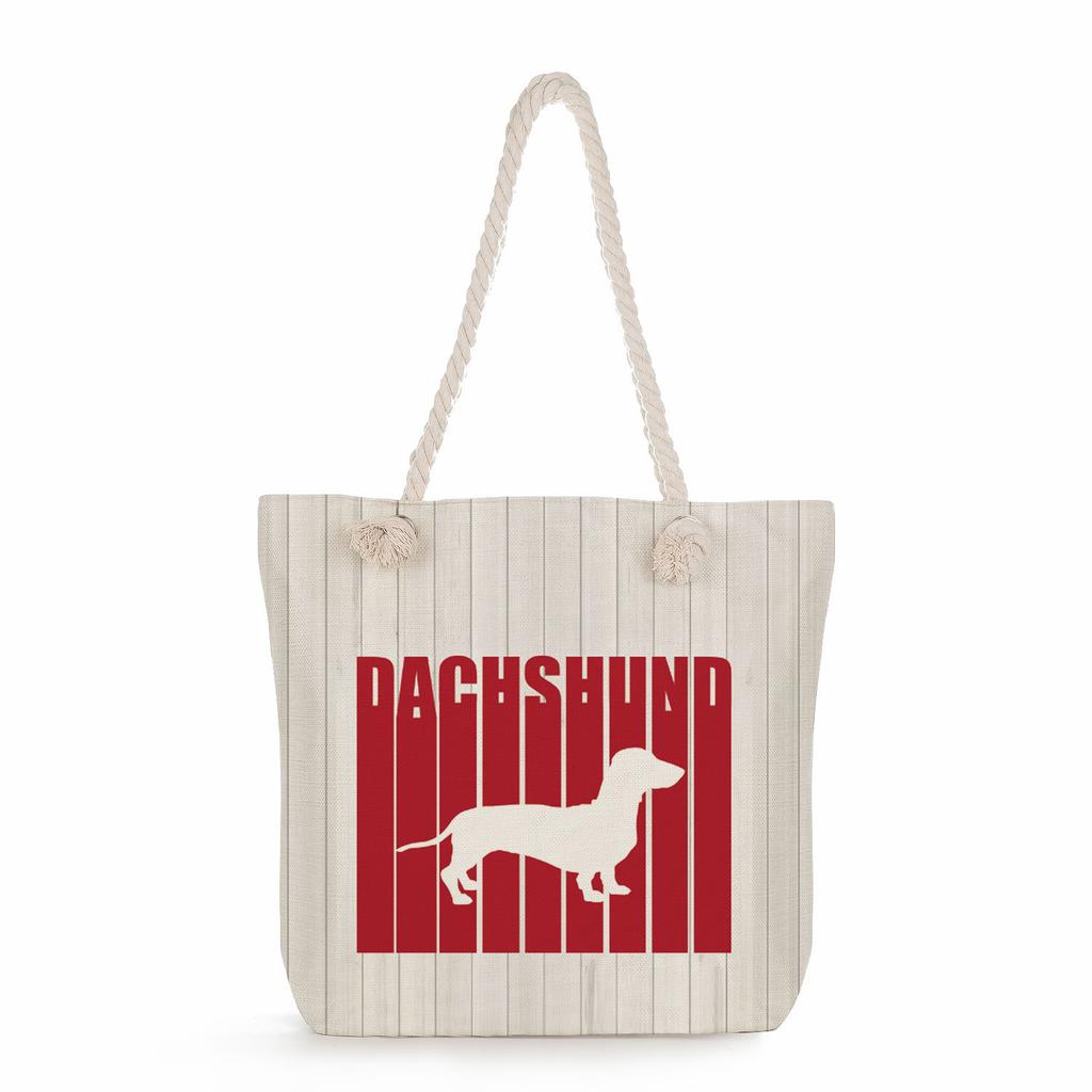 Sausage dog print thick rope single-shoulder beach bag 7284 CLE