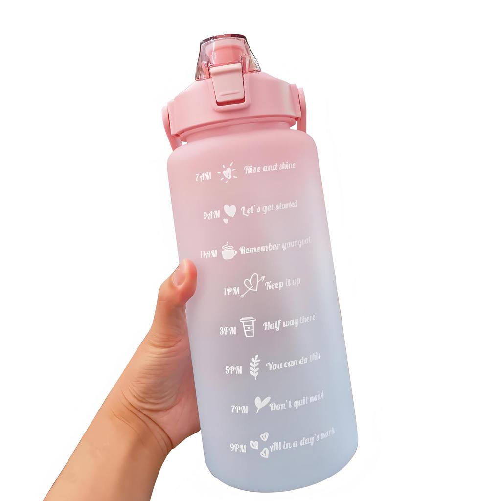 MYEEDA 2-Liter Water Bottle with Measuring Tape, BPA-Free, Food-Contact-Safe, and Motivational, with a Transparent Straw, for Direct Drinking, and a