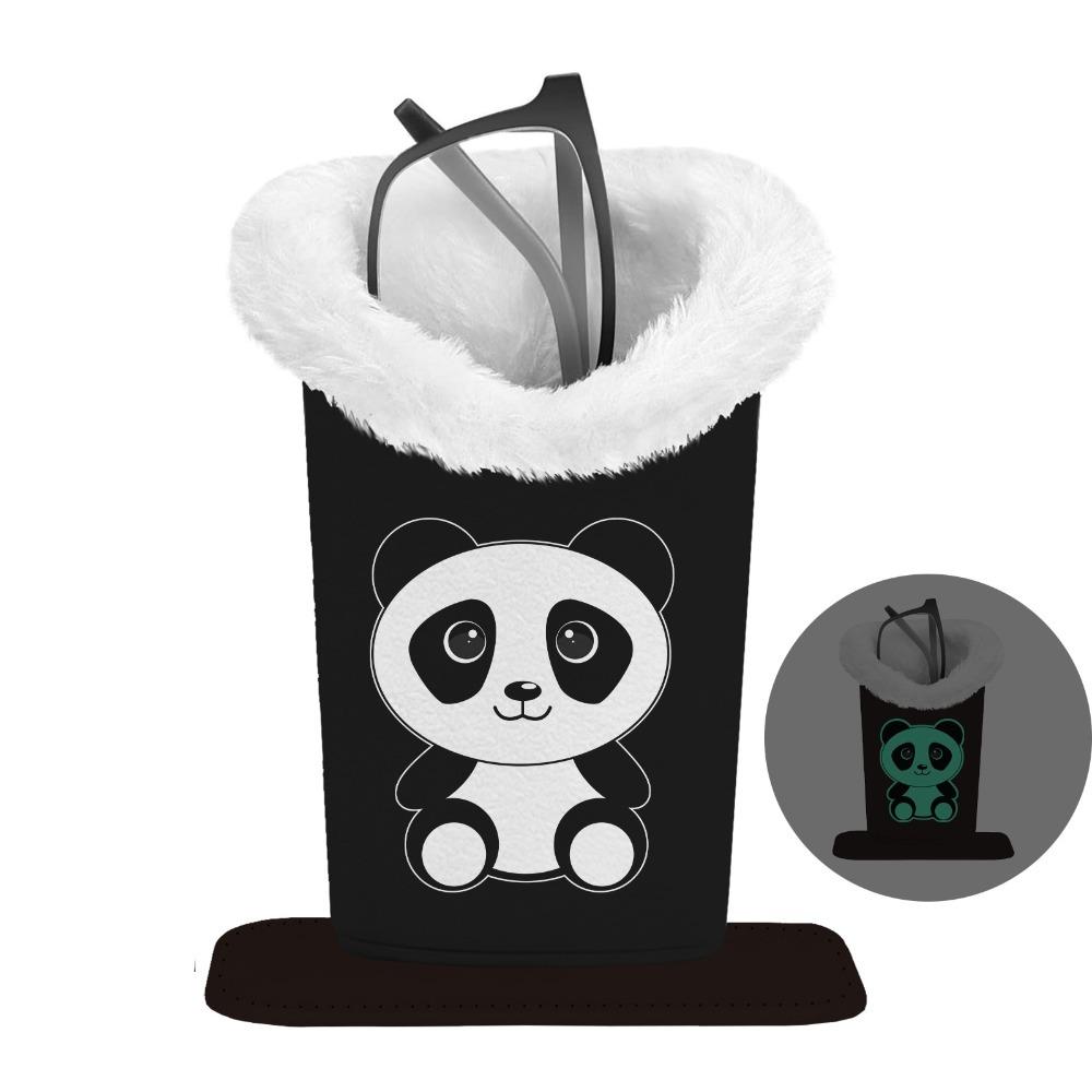 Plush Lined Glasses Stand Case Magnetic Glasses Storage Organizer for Desk, Nightstand, Office panda