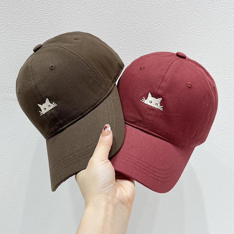 Embroidered Cartoon Cat Baseball Cap, Adjustable Polyester Hat with Breathable Washed, Animal Theme Outdoor Sports Cap for Fishing, Camping, Parties