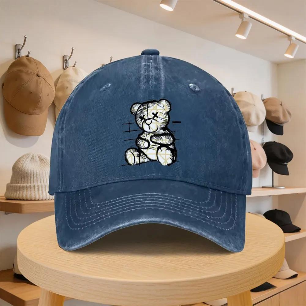 Mens Baseball Cap with GraffitiStyle DeadEye Bear Pattern Fashionable Casual Hat Adjustable for SpringAutumn Outings Tr