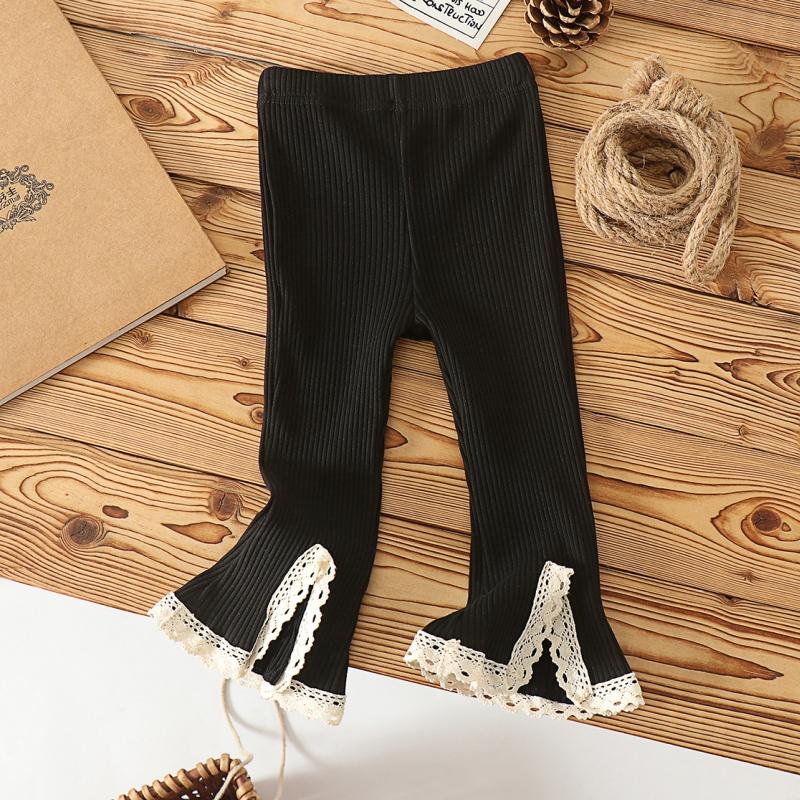Girl's Flared Pants for Spring Autumn New Fashionable Girls Clothing Korean Version Solid Color Lace Split Trousers