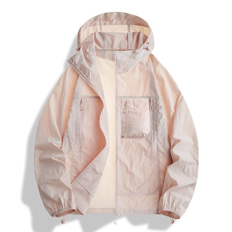 

Men s Casual Hooded Windbreaker - Lightweight Outdoor Jacket with Zipper Pockets for Hiking S рожевий