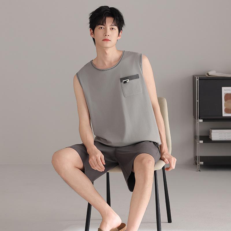 Pajamas men's summer cotton vest shorts summer thin teen men's sleeveless vest loungewear set