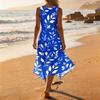 Women Casual Sleeveless Floral Print Dress Round Neck Irregular Hem Mid Length Summer Dress Lightweight Comfortable Fabric