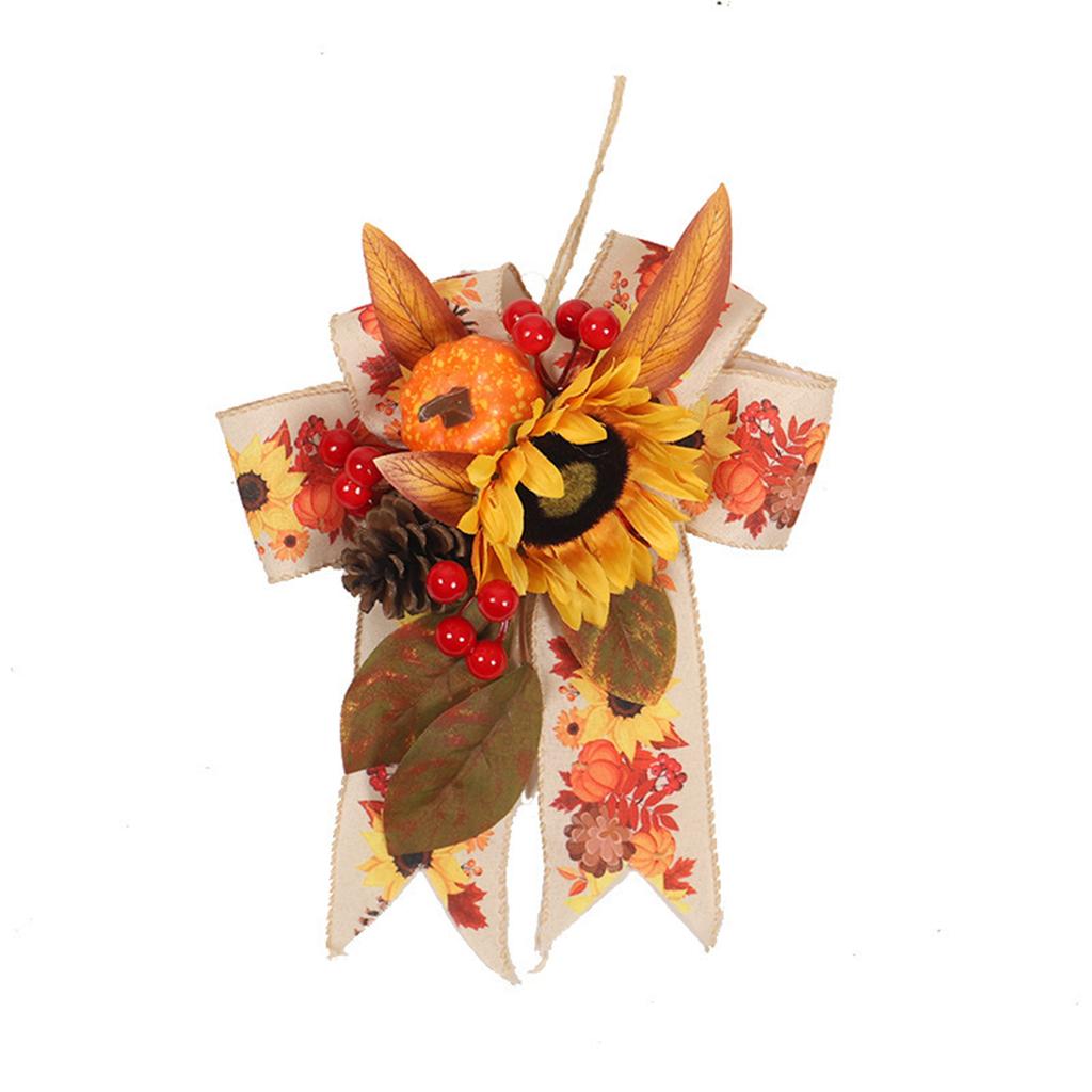 Thanksgiving Harvest Decor Set with Pumpkin Ornaments Fall Bow Hanging Decoration for Home Holiday Gift Idea