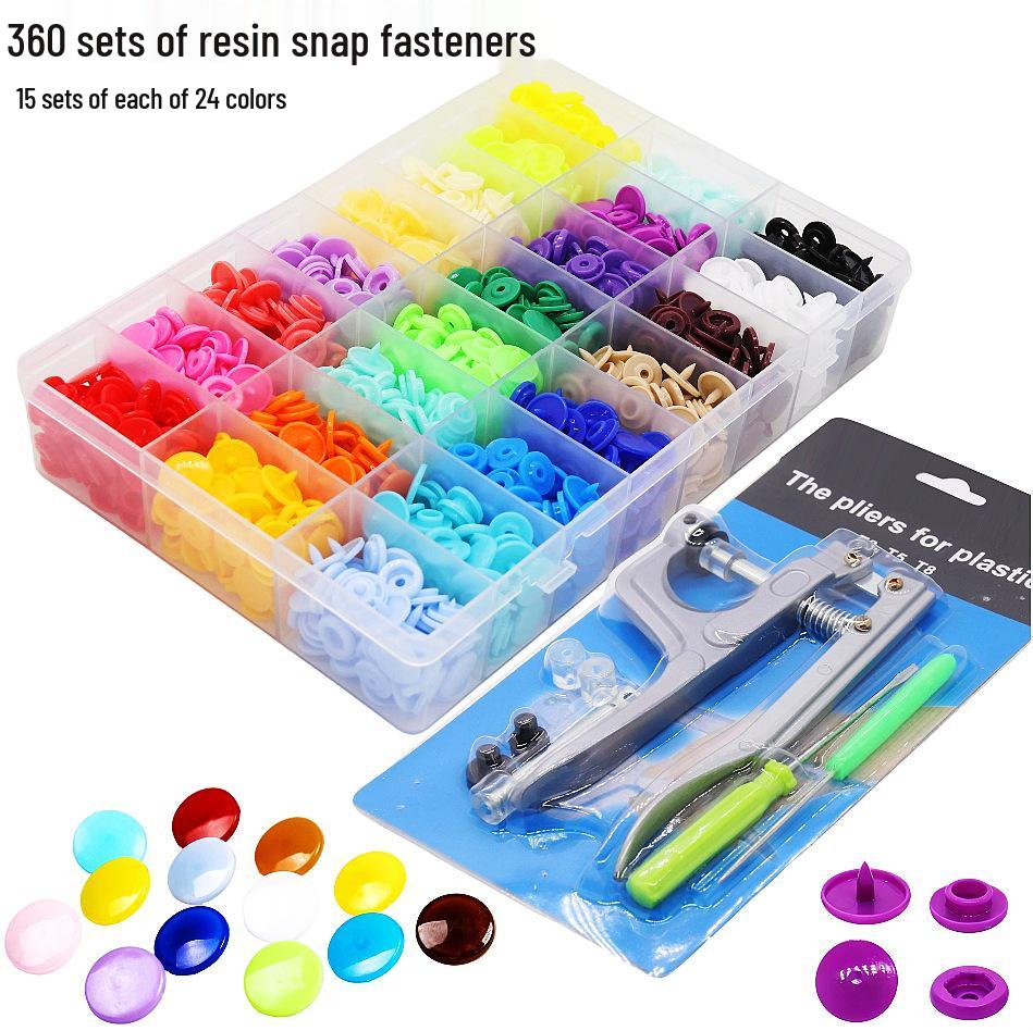 15-Color Resin Snap Fasteners & T5 Tool Set: Multicolored Plastic Buttons for Baby and Children Projects