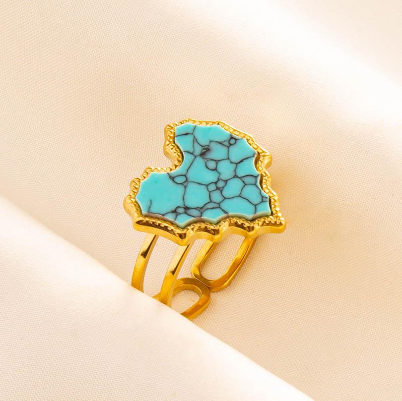 Turquoise Finger Jewelry Long Oval Sun Heart Water Drop Stainless Steel Rings For Women Men Accessories Gold Plated Open Anillos
