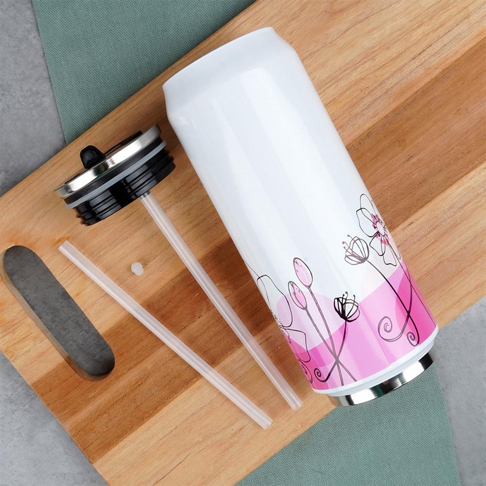 Thermosbecher Dosen Thermosflasche für Heiße Kalte Getränke Blumen 0,5L