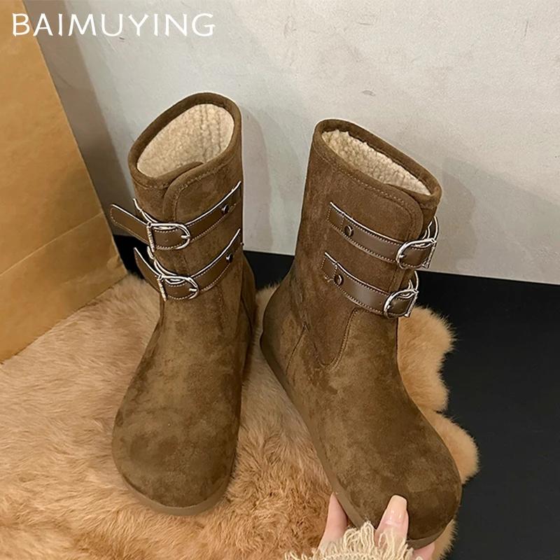 Fur Women Ankle Boots Suede Flats Shoes Woman 2025 Trend Winter Fashion New Brand Designer Dress Walking Cozy Casual Mujer Botas