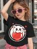 Girls Short Sleeve T Shirt Cute White Cat Hugging Red Heart Graphic Crew Neck Casual Summer Daily Kids Tee