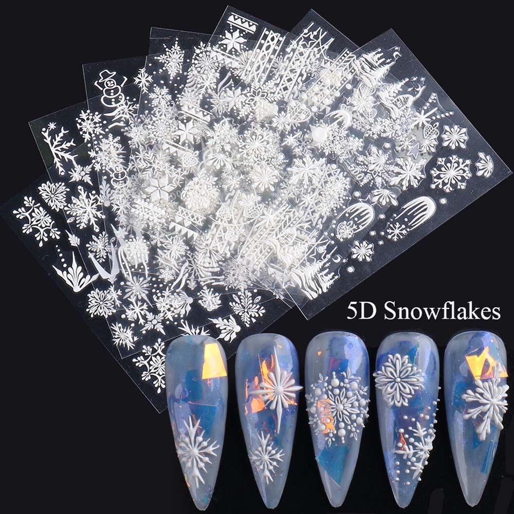 Snow Snowflakes Christmas 5D Nail Decals Nail Art Stickers Manicure Design DIY Nail Art Decoration
