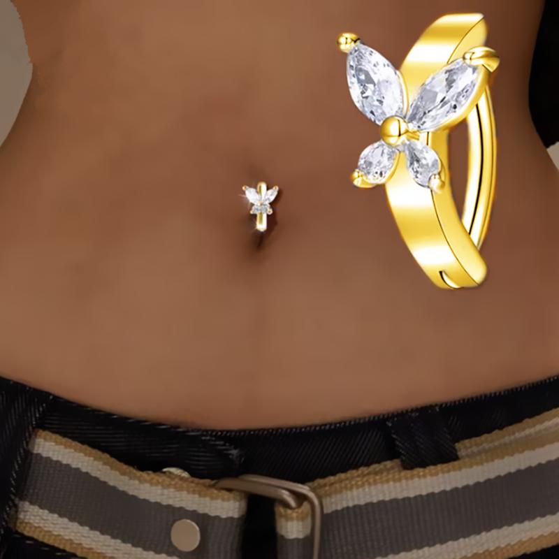 1PCS Heart Crystal Belly Button Rings For Women Fashion Reverse Belly Piercing Buckle Butterfly Navel Barbell Body Jewelry Gift