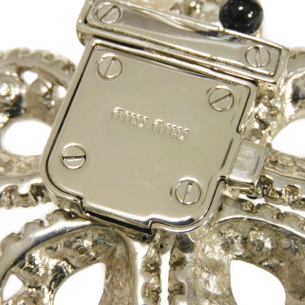 Used 12166 Crystal Pearl Flower 5AJL05 7984 Beaded Black Clear Silver Double Push Lock Logo White Women's from Japan