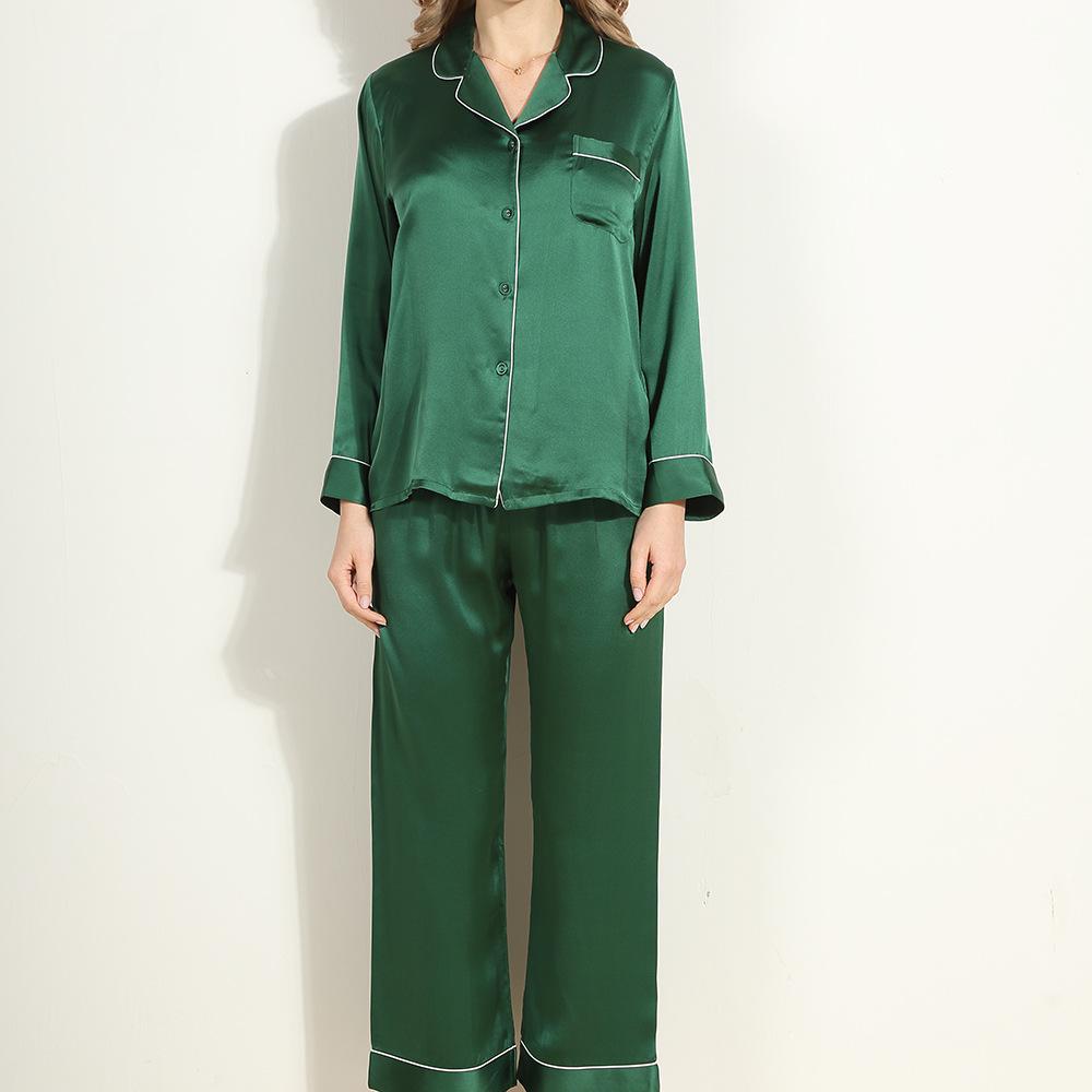 Women's 100% Mulberry Silk Pajama Set - 19 Momme, Long Sleeve, Long Pants, Plus Size, Autumn/Summer.