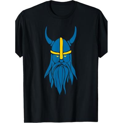 Swedish Sweden Viking Helmet with Horns Scandian Warrior T-Shirt Men's Black Tee Comfortable Perfect for Home|Outdoor|Work|Gifting