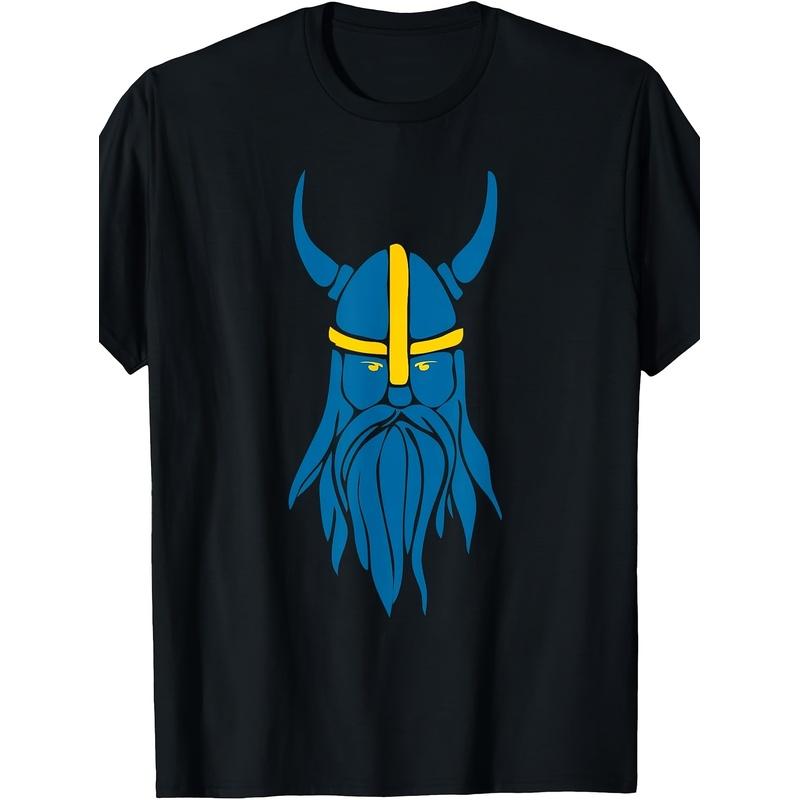 Swedish Sweden Viking Helmet with Horns Scandian Warrior T-Shirt Men's Black Tee Comfortable Perfect for Home|Outdoor|Work|Gifting