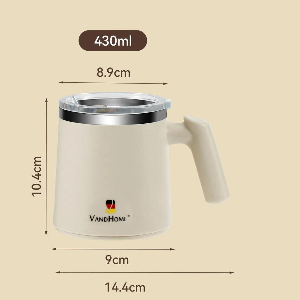 430ml 304 Nerezová ocel Dvoustěnný Hrnček na kávu s uchem Přenosný Utěsněný Pohár na vodu Kancelář Hrnček na mléko a kávu Tumbler