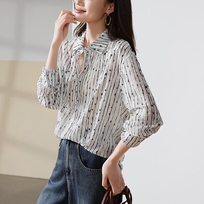 SOFSIL Women s Printed Striped Long-Sleeve Casual Shirt XL