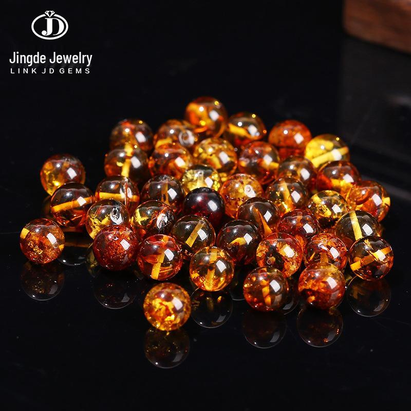 Jingde Jewelry Natural Honey Amber Flower Beads Bracelet Necklace DIY Accessories Round Beads