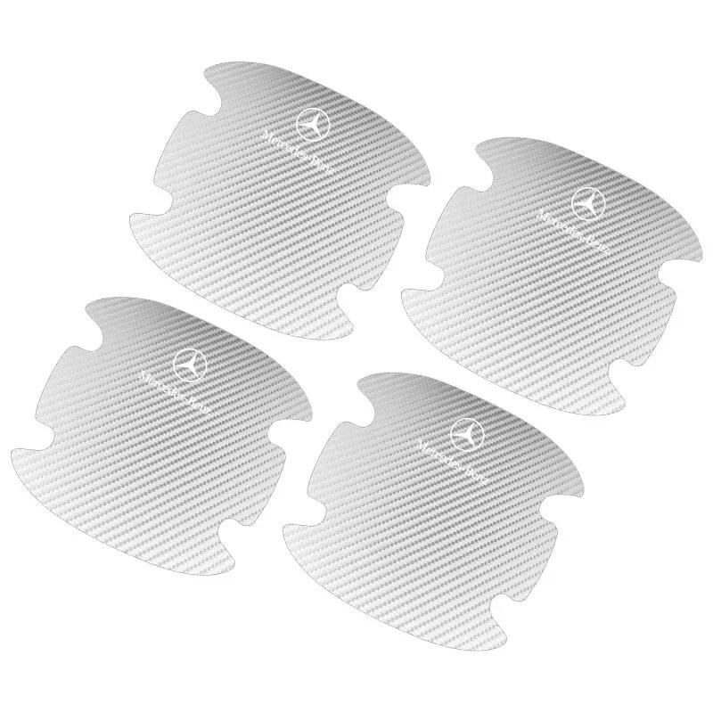 4Pcs Carbon Fiber Car Door Handle Protection Emblem Sticker Accessories For Mercedes Benz W203 W204 W211 W210 W124 AMG W202 CLA
