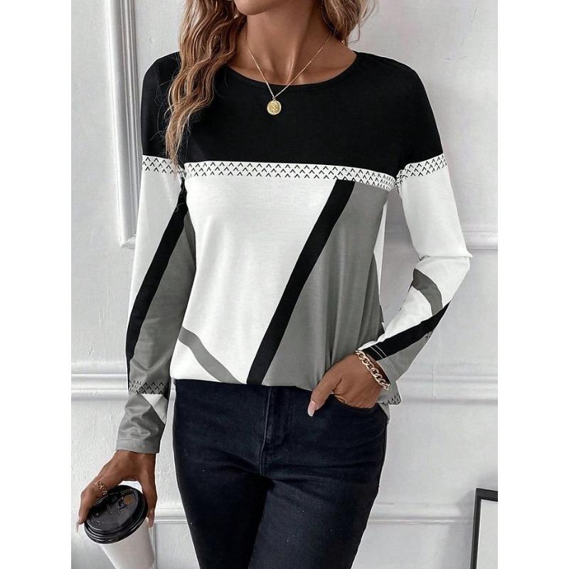 Women's T shirt Long Sleeve Crew Neck Graphic Plaid Classic Round Neck Regular Tops