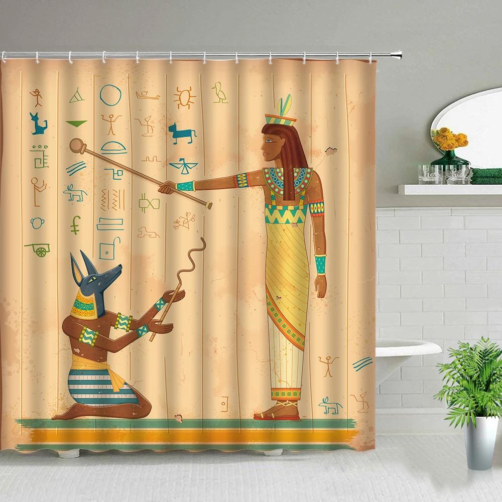 

Retro Egypt Pyramid Pharaoh Painting Printed Shower Curtains Waterproof Bathroom Decor Cloth Curtain Set With Hook Bath Screens W60H190(CM)-1 Pcs